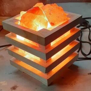 Home pink salt bazar, wooden basket lamp